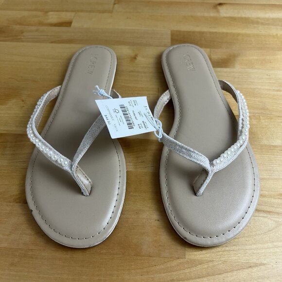 J. Crew Factory Pearl Easy Summer Flip-Flops Flat Sandal‎ Women's Size 9 FLAW - Picture 2 of 11